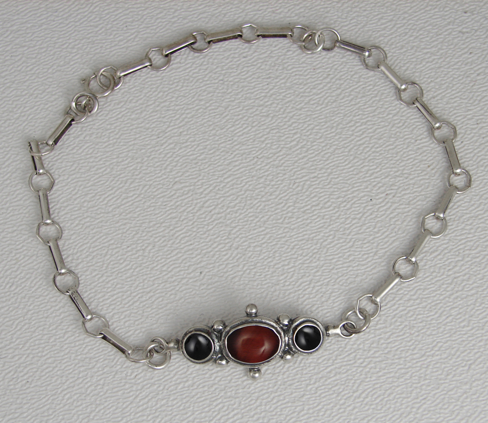 Sterling Silver Victorian Bracelet With Red Tiger Eye And Black Onyx